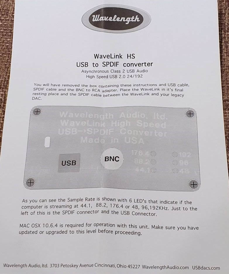 Wavelength WaveLink HS USB to SPDIF Converter